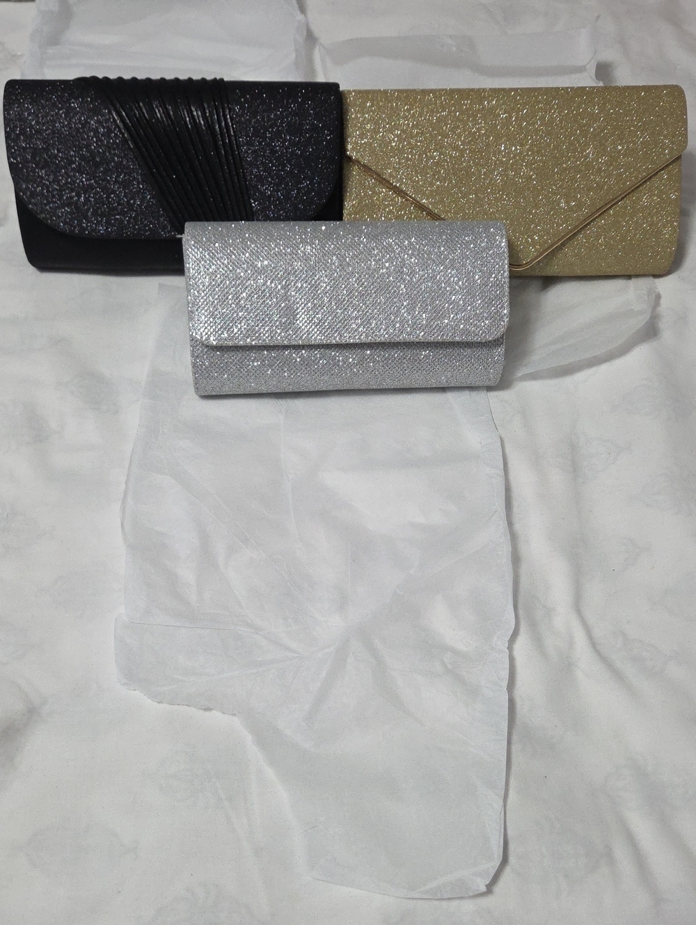Glitter Envelope Clutch Bag - Black, Gold, Silver